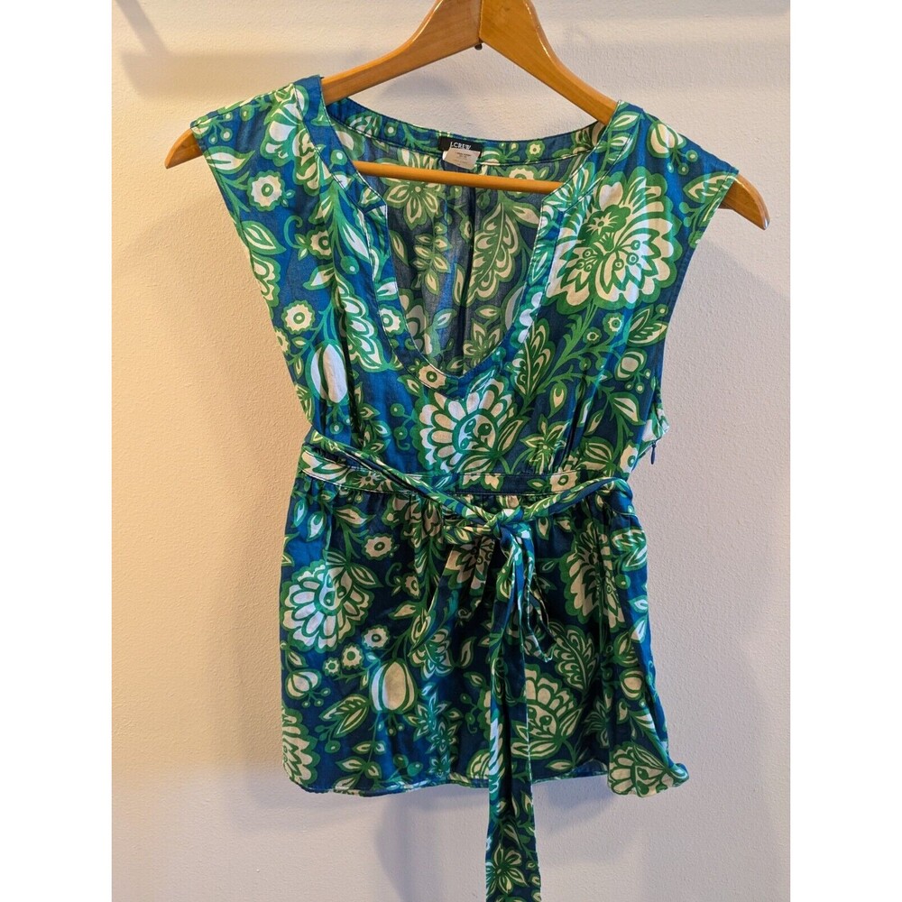 J.Crew J Crew Boho Belted Tunic Sleeveless Top Blue Green White Size 12